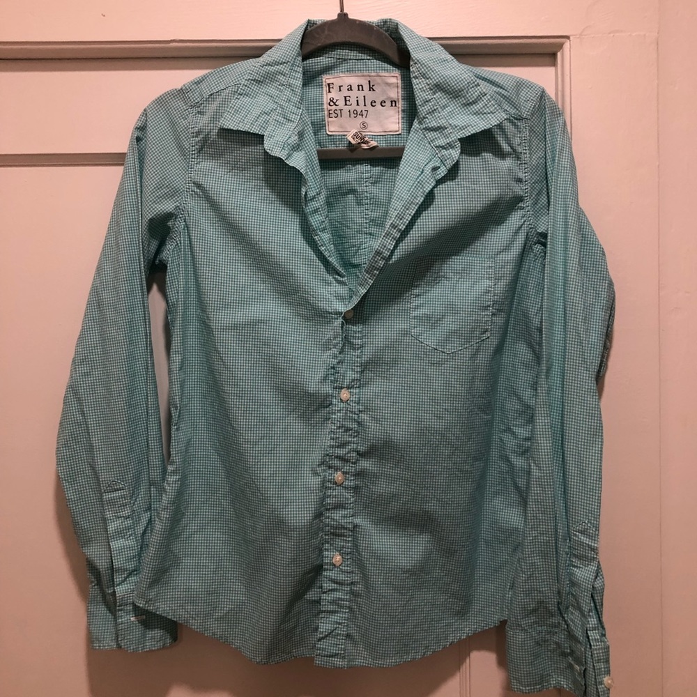 Frank & Eileen Small womens green checkered collared long sleeve shirt